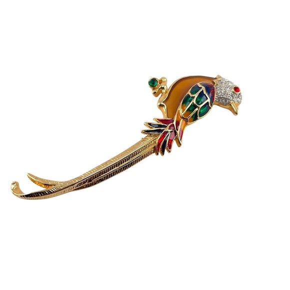 Premier Design Plique A Jour Enamel Rhinestone Parrot Pin Brooch - Picture 10 of 10